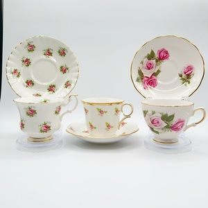 FLORAL lot of 3 vintage teacup sets